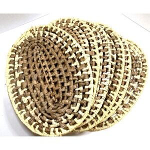 Set of 6 Vtg Wicker Rattan Natural Woven Seagrass Boho Placemats Oval 16" MCM